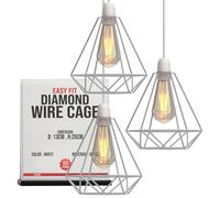 3 Pack White Cage Metal Basket Ceiling Light Shade Diamond Shaped Ceiling Fitting Light Industrial Style Ring Light for Indoor and Metal Basket Pendant Light Shade with lamp Shade Reducer Ring