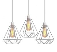 3 Pack White Cage Metal Basket Ceiling Light Shade, Wrought Iron Ceiling Fitting Light & Industrial Style Ring Light for Indoor and Metal Basket Pendant Light Shade with lamp Shade Reducer Ring