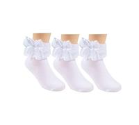 3 Pack White Cotton Lace Ruffle Princess Style Dress Socks(2T-12T) - White - 10 Years-12 Years(19 cm/22 cm)