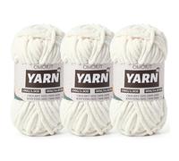 3 Pack White Fluffy Chunky Chenille Crochet Yarn, Baby Yarn for Crocheting Soft Blanket, Bulky Velvet Yarn (100g/54.8yds Each), Plush Amigurumi Yarn for Knitting Crafts, Scarves, Puzzle