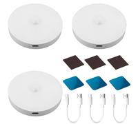 3 Pack White Motion Sensor Lights Indoor - USB Rechargeable LED Night Lights for Stairs,Closets,Bathrooms,Bedroom,Kitchens and Under Cabinets,Adjustable Brightness( Energy Class A+++)