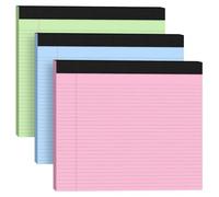 3 Pack Wide Legal Pads 11" x 9.5" (Landscape Format) Pink Blue Green College Ruled Note Pad Narrow Ruled 30 Sheets per Notepad Perforated Writing Paper with Thick Backboard Horizontal Pads of Paper