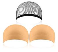 3 Pack Wig Caps, Neutral Nude Beige and Black Mesh
