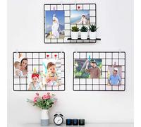 3 Pack Wire Wall Grid Panel | Photo Display Gridwall | Metal, Black & Magnetic Panels | Mesh Storage Organizer & Picture Frame | Hanging Home, Office & Kitchen Décor | Wire Notice Board