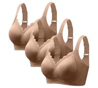 3 Pack Wireless Bras for Women UK Full Coverage Sports Bras Bralettes Soft Comfort Sleep Bra Multipack Adjustable Straps Push Up Bra Supportive Non Wired Everyday Breathable Padded Underwear Khaki