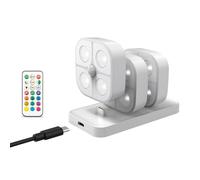 3-Pack Wireless Staircase Lights, Rechargeable Disc Lights with Charging Base; RGB Motion Sensor Disc Light, Under-Cabinet Light with Remote Control; LED Wardrobe Lighting Suitable for Cabinets, Ward