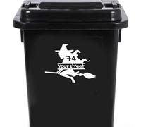 3 Pack Witch Flying Silhouette Personalised Wheelie Bin Number Sticker, Waterproof Dustbin Decal, Easy To Apply, Halloween Decorations