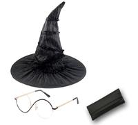 3 Pack Witch Hat Cosplay Set, Elphaba Costume Accessories for Halloween and Theatrical Performances, Wicked Witch Hat and Round Frame Glasses, Perfect for Parties and Gifts