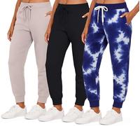 3 Pack: Women’s Fleece Jogger Trousers Sweatpants Tracksuit Running Bottoms French Terry Running Sports Lounge Active Ladies Warm Sweat Jogging Track Pants Casual Athletic Camo Pockets-Set 4, M