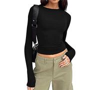3 Pack Women's Black Long Sleeve Slim Fit Crop Tops Basic Y2k T-Shirt Casual Solid Color Crew Neck Tight Seamless Shirts Blouses Tees Cropped Tee