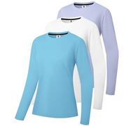 3 Pack Women's Cotton Long Sleeve T-Shirts Round Neck Moisture Wicking Shirts Comfortable Casual Tops Light Purple/White/Aqua blue-3P11-S