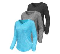 3 Pack Women's Gym Shirts Tops Long Sleeve Tee Yoga Running Top Workout T-Shirt Lightweight Moisture Wicking Quick Dry UPF 50+ Sun Protection Loose Fit V-Neck for Ladies Set6 XL