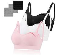 3 Pack Women's Nursing Bra, Seamless Wire-Free Nursing & Sleep Maternity Bras, Comfortable Night Nursing Bra with Removable Breast Pads & Extenders (M, Black/White/Pink)