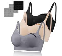 3 Pack Women's Nursing Bra, Seamless Wire-Free Nursing & Sleep Maternity Bras, Comfortable Night Nursing Bra with Removable Breast Pads & Extenders (M,Black/Skin Color/Gray)