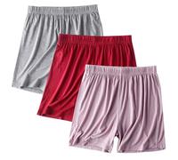 3 Pack Women's Pyjama Shorts Super Soft Sleeping Bottoms Cotton Trousers Ladies Lounge Pants Elastic Waist Sleep Pajama Bottoms Wide Leg Sleepwear Lounge Shorts for Beach Gym Running
