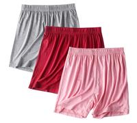 3 Pack Women's Pyjama Shorts Super Soft Sleeping Bottoms Cotton Trousers Ladies Lounge Pants Elastic Waist Sleep Pajama Bottoms Wide Leg Sleepwear Lounge Shorts for Beach Gym Running