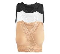3-Pack Women's Seamless Wireless Unpadded Lace Trim Comfort Bra, Black, White, Nude, C