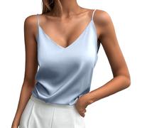 3 Pack: Womens Silk Satin Tank Top V Neck Camisole Spaghetti Strap Top Loose Sleeveless Blouses Tank Shirt Summer Tops for Women UK (Light Blue, L)