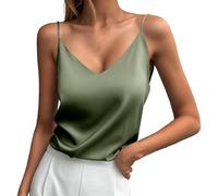 3 Pack: Womens Silk Satin Tank Top V Neck Camisole Spaghetti Strap Top Loose Sleeveless Blouses Tank Shirt Summer Tops for Women UK (Army Green, L)
