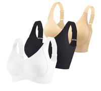 3 Pack Womens Sports Bras Ladies Non Wired Bra Push Up Bralette Wireless Bralettes Full Coverage Brassiere Adjustable Straps Underwear Soft Breathable Crop Top Comfort Everyday Lingerie Workout Bra