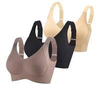 3 Pack Womens Sports Bras Ladies Non Wired Bra Push Up Bralette Wireless Bralettes Full Coverage Brassiere Adjustable Straps Underwear Soft Breathable Crop Top Comfort Everyday Lingerie Workout Bra