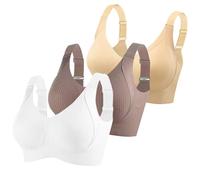 3 Pack Womens Sports Bras Ladies Non Wired Bra Push Up Bralette Wireless Bralettes Full Coverage Brassiere Adjustable Straps Underwear Soft Breathable Crop Top Comfort Everyday Lingerie Workout Bra