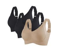 3 Pack Womens Sports Bras Ladies Non Wired Bra Push Up Bralette Wireless Bralettes Full Coverage Brassiere Adjustable Straps Underwear Soft Breathable Crop Top Comfort Everyday Lingerie Workout Bra