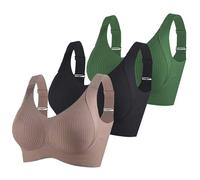 3 Pack Womens Sports Bras Ladies Non Wired Bra Push Up Bralette Wireless Bralettes Full Coverage Brassiere Adjustable Straps Underwear Soft Breathable Crop Top Comfort Everyday Lingerie Workout Bra