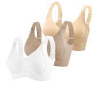 3 Pack Womens Sports Bras Ladies Non Wired Bra Push Up Bralette Wireless Bralettes Full Coverage Brassiere Adjustable Straps Underwear Soft Breathable Crop Top Comfort Everyday Lingerie Workout Bra