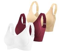 3 Pack Womens Sports Bras Ladies Non Wired Bra Push Up Bralette Wireless Bralettes Full Coverage Brassiere Adjustable Straps Underwear Soft Breathable Crop Top Comfort Everyday Lingerie Workout Bra