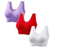 3 Pack Women's Sports Bras Non Underwire Push Up Everyday Bras Soft Full Support Bras for Women UK Anti-Sagging Gym Yoga Fitness Bralette Breathable Sleep Underwear