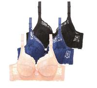 3 Pack Women's Underwired Push Up Bra Set Bustier Sports Bra for Women Training Bra with Adjustable Fit for Daily Fitness Sports, navy, 44B