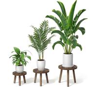 3-Pack Wood Plant Stands Indoor, Single Plant Stand for 6-12 Inch Pots, Mid-Century Modern Plant Stool, Tall Plant Stand for Large Plants Perfect Fit for Living Room (Heavy burnt color, 3 Pack)