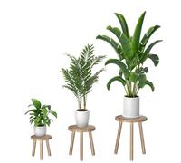 3-Pack Wood Plant Stands Indoor, Single Plant Stand for 6-12 Inch Pots, Mid-Century Modern Plant Stool, Tall Plant Stand for Large Plants Perfect Fit for Living Room (Light burnt color, 3 Pack)