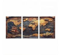 3 Pack World Map Diamond Painting kit with Diamond Art Accessories, Rhinestones Crystal Art Paint by Numbers 20x30inx3Pack, DIY Triptych Canvas Painting for Wall Artwork for Room Decor Boat Model-0193