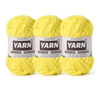 3 Pack Yellow Fluffy Chunky Chenille Crochet Yarn, Baby Yarn for Crocheting Soft Blanket, Bulky Velvet Yarn (100g/54.8yds Each), Plush Amigurumi Yarn for Knitting Crafts, Scarves, Puzzle