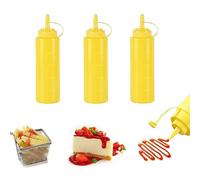 3 Pack Yellow Plastic Squeeze Bottles 8 oz Condiment Squeeze Bottles Multipurpose Squirt Bottle for Ketchup Oil Jam BBQ Sauce Dressing Grilling Crafts Syrup Dispensers