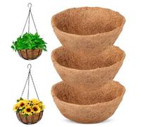 3 Packs 10" Round Coco Plant Liners, 100% Natural Fiber Replacement Coconut Grass Liners for Planters Coconut Planter Liners Planter Basket Liners for Hanging Basket Flowers Vegetables Patio Garden