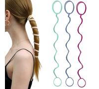 3 Packs 16" Colorful Spiral Hair Ties No Hooks for Women, Elastic Ponytail Holders for Short Fine Thin Hair Braided Damage-Free Pony Tail Wrap for Wind Water Sports