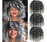 3 Packs 2 x Curling Wand Curly Jamaican Bounce Grey 8 Inch Synthetic Crochet Hair Extensions Crochet Braiding Hair 20 Roots (#Ombre Grey)