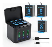 3 packs 2500mAh Replacement Batteries for Gopro Hero 8/7/6/5 with 3-Channel Type-C Battery Charger Station