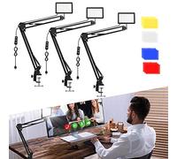 3 Packs 70 LED Video Conference Lighting with C Clamp Arm Stand/Color Filters, Obeamiu 5600K USB Studio Light Kit for Photography, Portrait YouTube, Zoom Call, Live Streaming