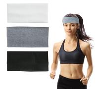 3 Packs 9cm Wide Headbands, Stretchy Jersey Headband, Elastic Unisex Hair Bands, Soft Cotton Bandanas, Breathable Accessories for Yoga, Gym, Running, Ski and Everyday Wear (Black, White, Gray)