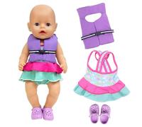 3 Packs Baby Doll Clothes for 16-18 Inch Dolls, 40-45cm Baby Doll Outfits Dress, Pink Swimsuit + Life Jacket + Slippers, Sweet Swimming Baby Doll Clothing, for Little Girls
