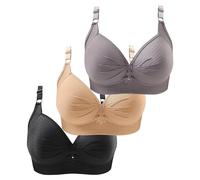 3 Packs, Bras for Women UK, Wirefree Full Coverage Back Smoothing Bras, No Underwire Lightly Lined Classic Bra Everyday Seamless Bra with Adjustable Straps, Push Up Lingerie Underwear
