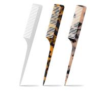 3 Packs Cellulose Acetate Fine Tooth Rat Tail Comb, Root Teasing Combs for Women, Anti-static Hair Parting Tool for Women Braiding Sectioning Styling (3 Colors)