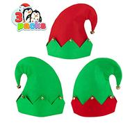 3 Packs Christmas Elf Felt Hat Christmas Holiday Party Hats Featuring One Size fits Most Unisex Hats for Jingle Bells Kids, Teens, Adults Green