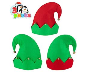 3 Packs Christmas Elf Felt Hat Christmas Holiday Party Hats Featuring One Size fits Most Unisex Hats for Jingle Bells Kids, Teens, Adults Green