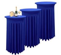 3 Packs Cocktail Table Covers Spandex Stretch Royal Blue Round Tablecloth With Skirt, 32"x 43" Upgraded Model High Top Fitted Dress for Party Wedding Banquet