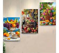 3 Packs Diamond Painting Kits for Adults Fruit 3 Piece 5D DIY Diamond Art Kit Painting Full Drill Embroidery Pictures Crystal Rhinestone Gem Cross Stitch Arts Craft Home Wall Decor Gift 60x30cm S-4880